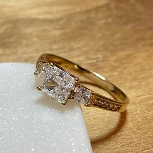 14K Yellow Gold Cubic Zirconia Engagement Ring Trilogy w/Accents SZ11
